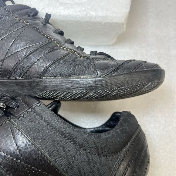 Christian Dior Vtg Trainers Low Black Leather Canvas Womens Sneaker Sz 37.5 US 7 - Picture 10 of 15